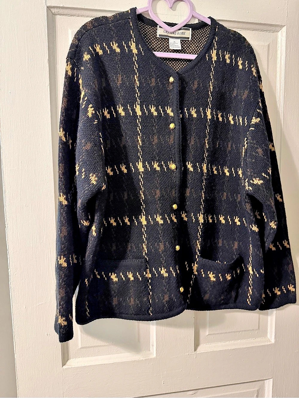Vintage Crystal-Kobe Abstract windowpane pattern Knit Cardigan